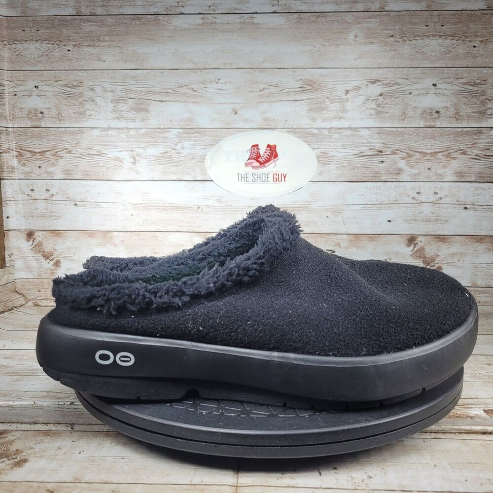 OOFOS OOcoozie Mule Slippers Men's Size 11 Black Sherpa Lined Comfort Slip On